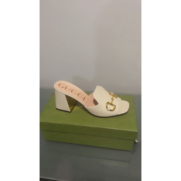 Gucci Nappa Charlotte Heeled Mules in Mystic White Size 41 - Picture 11 of 16